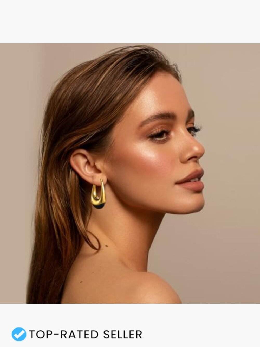 Chunky Gold Hoop Earrings Hypoallergenic Lightweight Vintage Style Teardrop - Picture 6 of 7